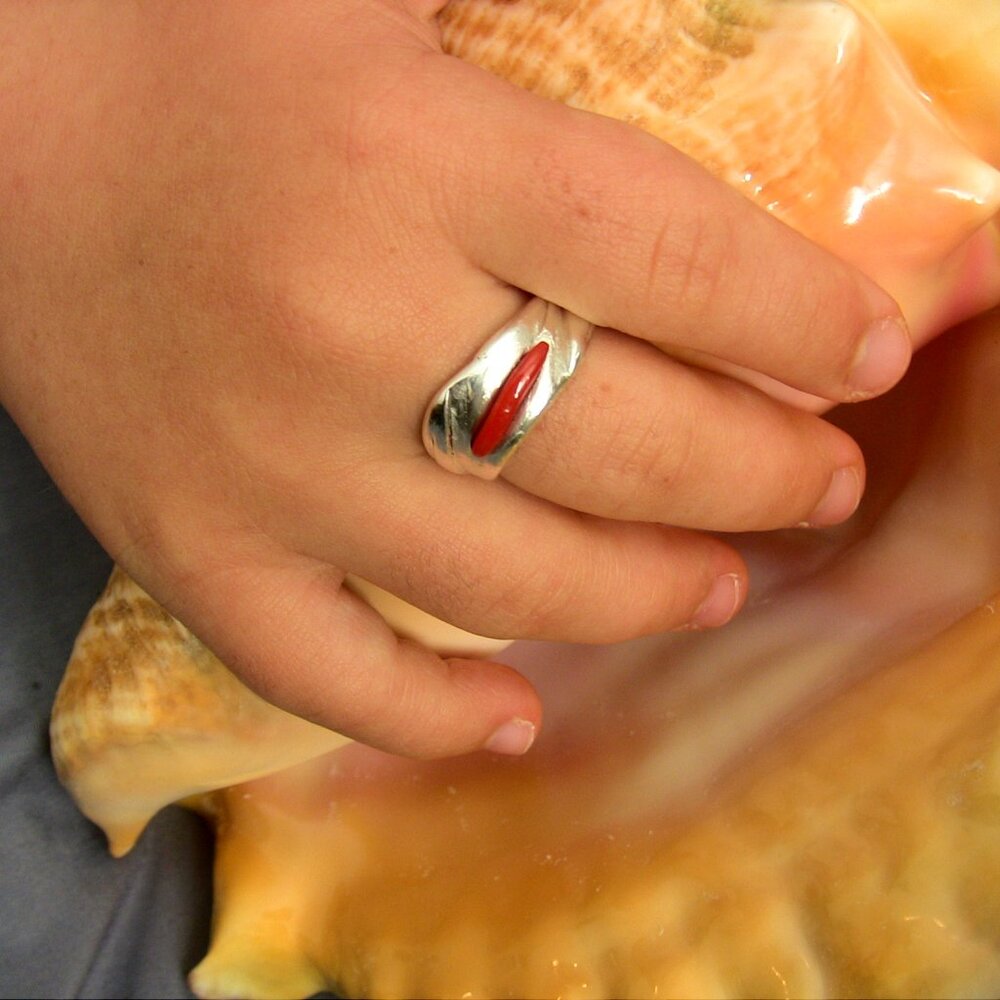 Beautiful Italian red coral open ring on .9999 pure silver